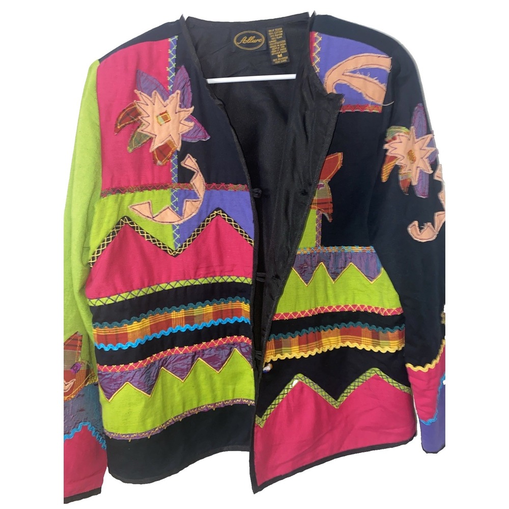 Allure Patchwork Jacket Unique Vintage Womens Medium Celestial Artsy Colorful